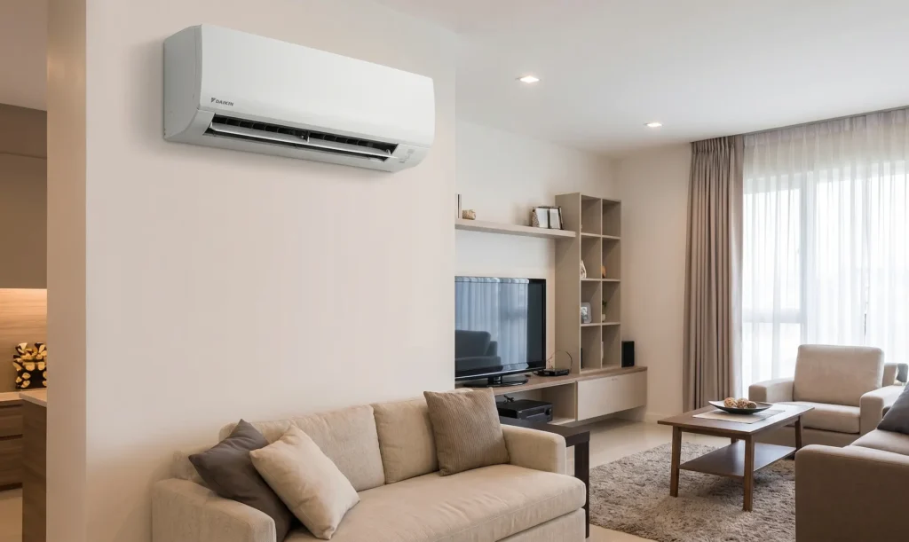 Airco binnenunit vakkundig geplaatst in een slaapkamer door LLT.